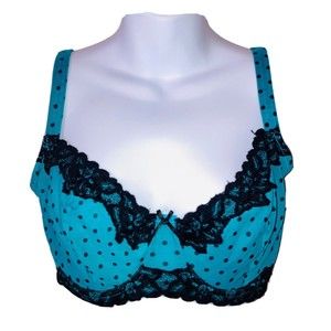 Paramour Lacey Sheer Bra Size 36D Green with Black Polka Dots Sexy Lightweight